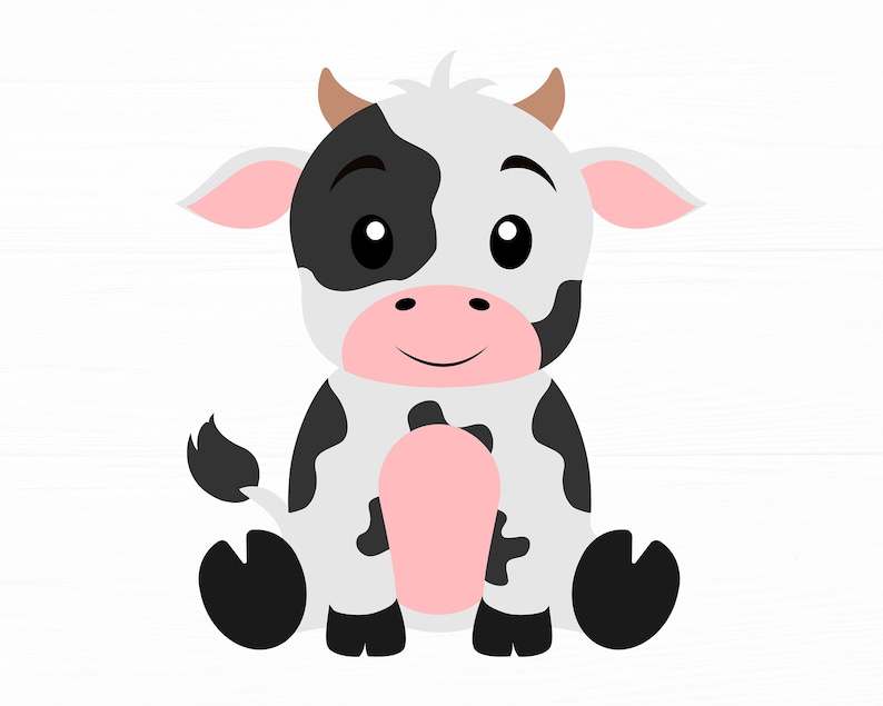 Cute Baby Cow SVG, Cartoon Baby Cow Vector Clip Art