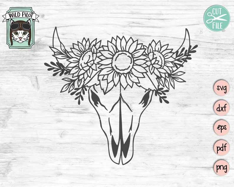 Cow Skull with Flowers SVG File, Cow Skull Sunflowers Svg File#4