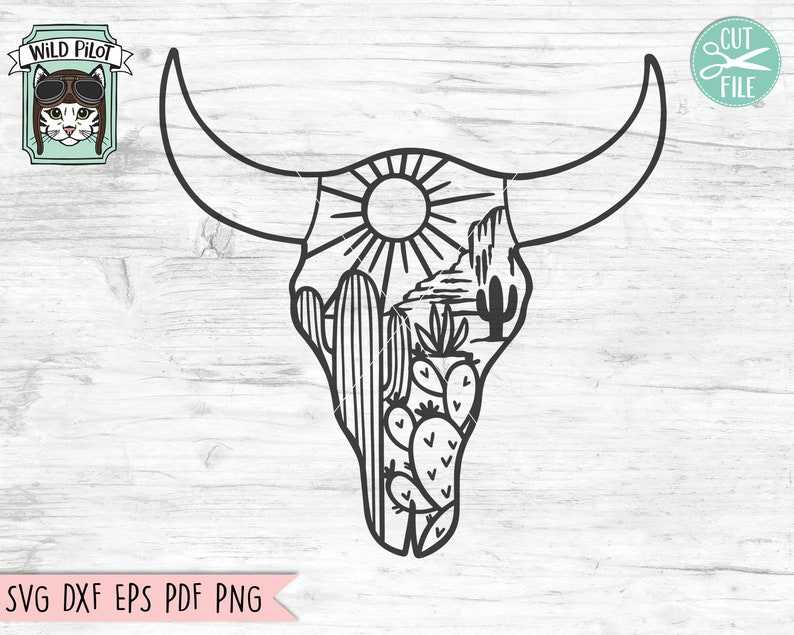Cow Skull Svg Cow Skull Desert SVG file, Cow Skull Cactus Svg File
