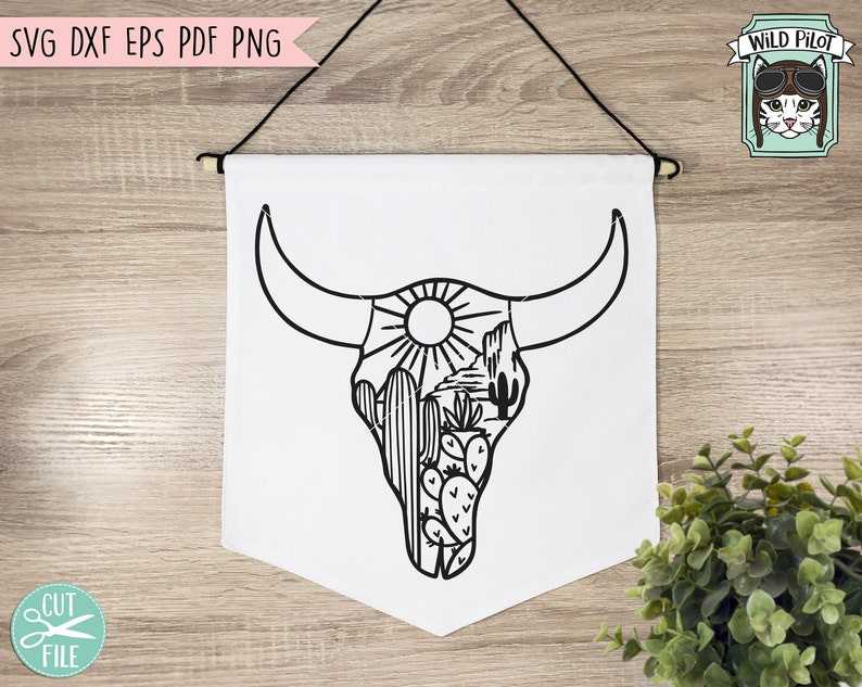 Cow Skull Svg Cow Skull Desert SVG file, Cow Skull Cactus Svg File#3