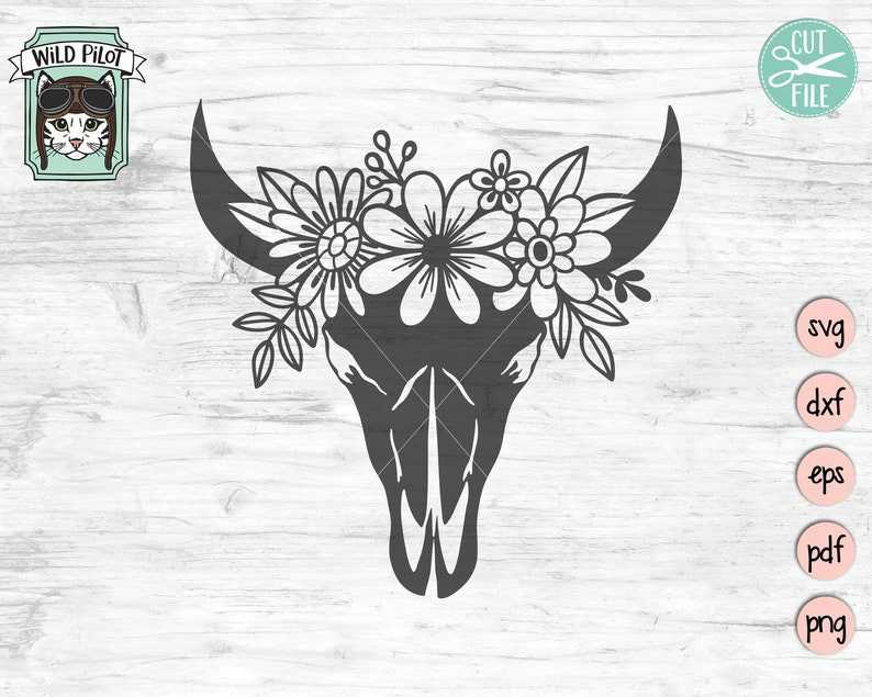 Cow Skull Flowers SVG, Cow Skull Floral SVG, Bull Skull Floral SVG