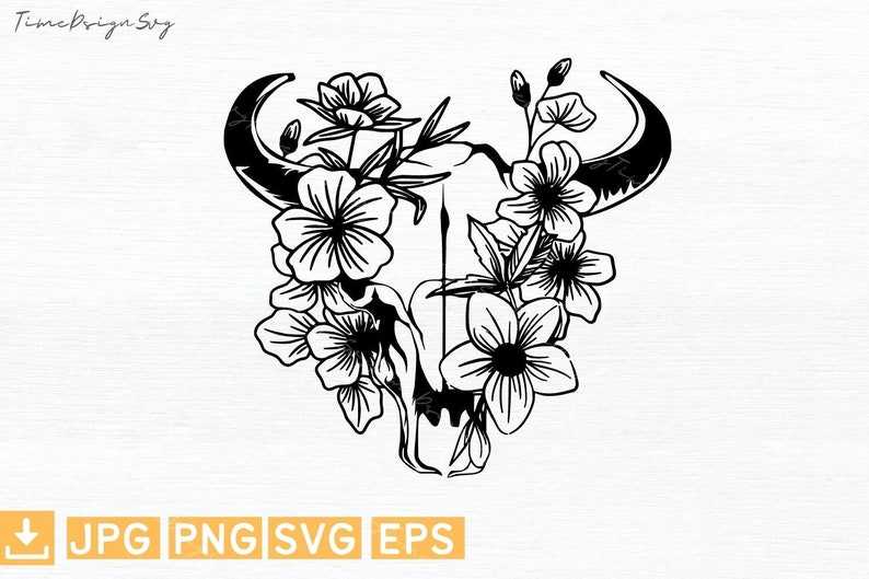 Cow Skull Floral Svg Western Svg,Country SVG,Cow Skull Svg#3