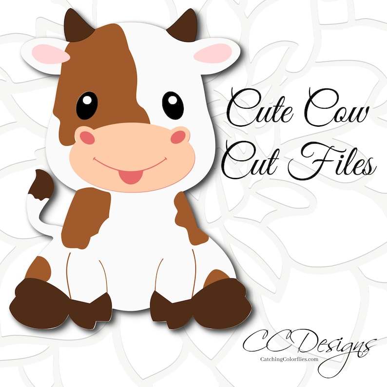Cute Cow Svg Cut File, Baby Cow Sitting Svg, Farm Animal Cut Files 