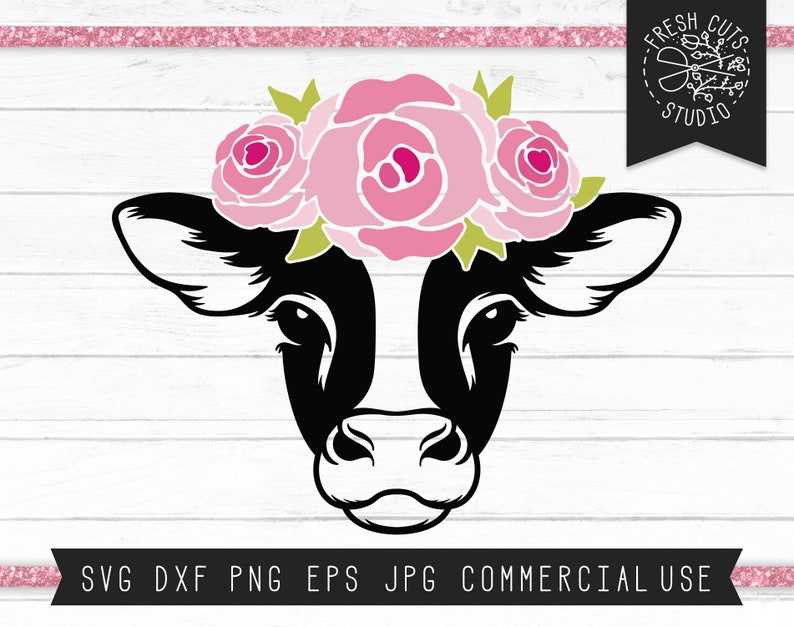 Floral Flower Crown Dairy Cow Face Svg 