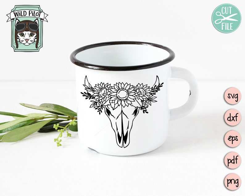 Cow Skull with Flowers SVG File, Cow Skull Sunflowers Svg File