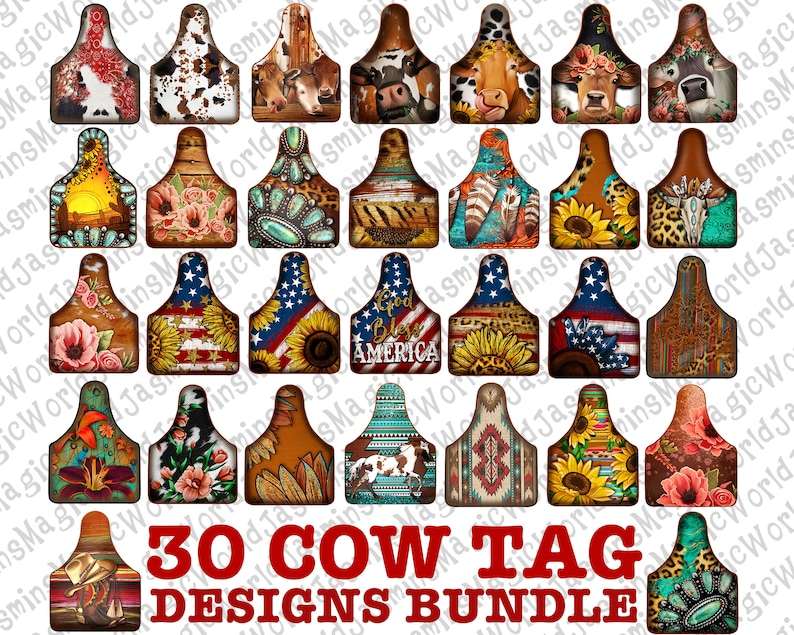 30 Cow Tag Earring Designs Bundle PNG 