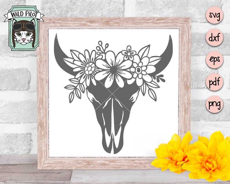 Cow Skull Flowers SVG, Cow Skull Floral SVG, Bull Skull Floral SVG#3