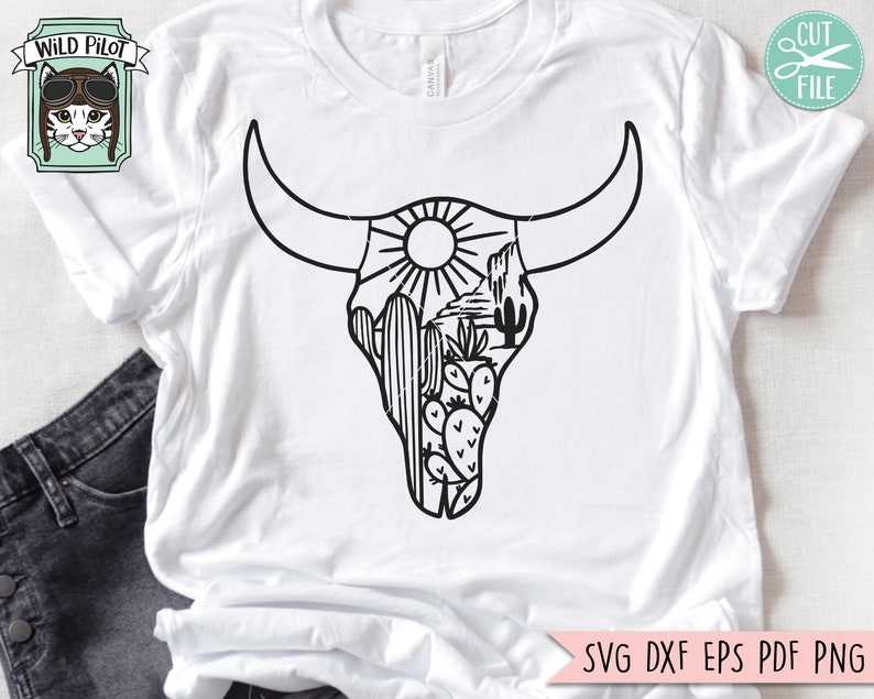 Cow Skull Svg Cow Skull Desert SVG file, Cow Skull Cactus Svg File 