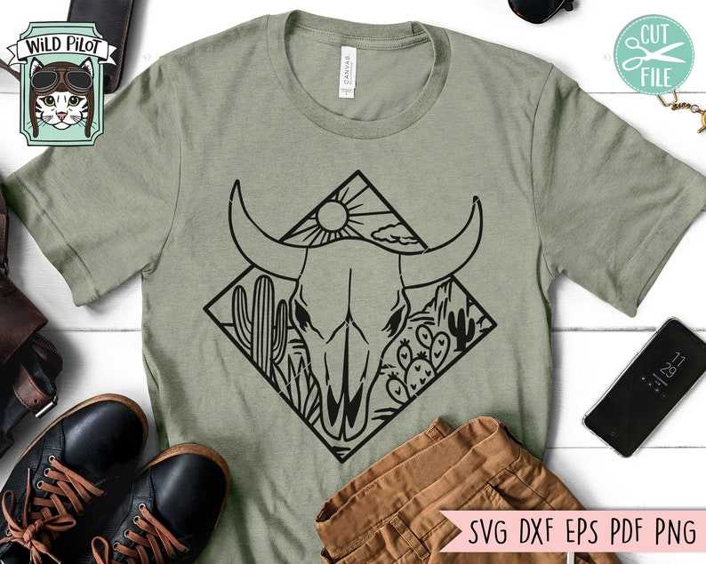 Cow Skull Desert SVG File, Cow Skull Cactus Svg File, Cow Skull Svg File#1