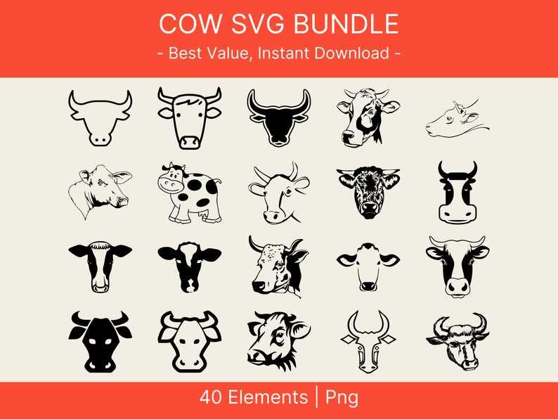 Cow SVG Bundle Cow Silhouette Funny Farm Animal Clipart, Cow Svg, Cow Face#2