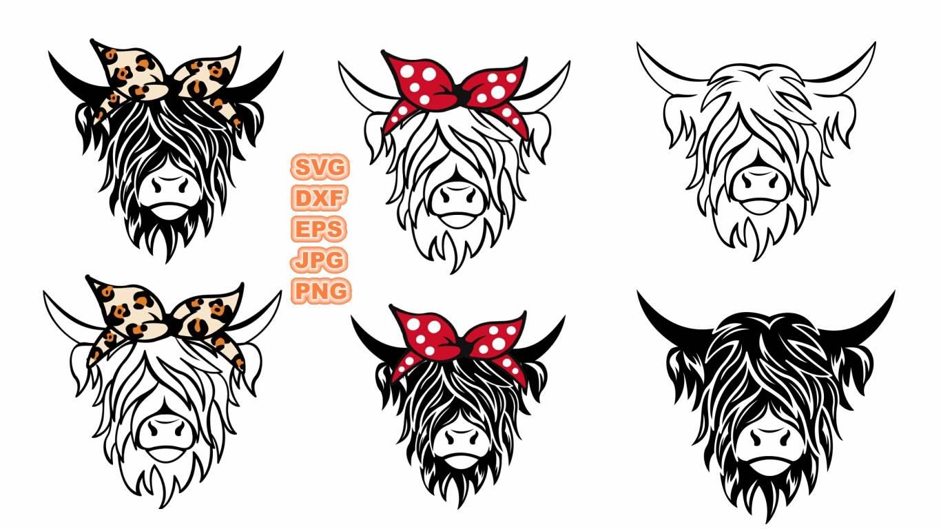 Highland Cow SVG Cow with Bandana SVG 