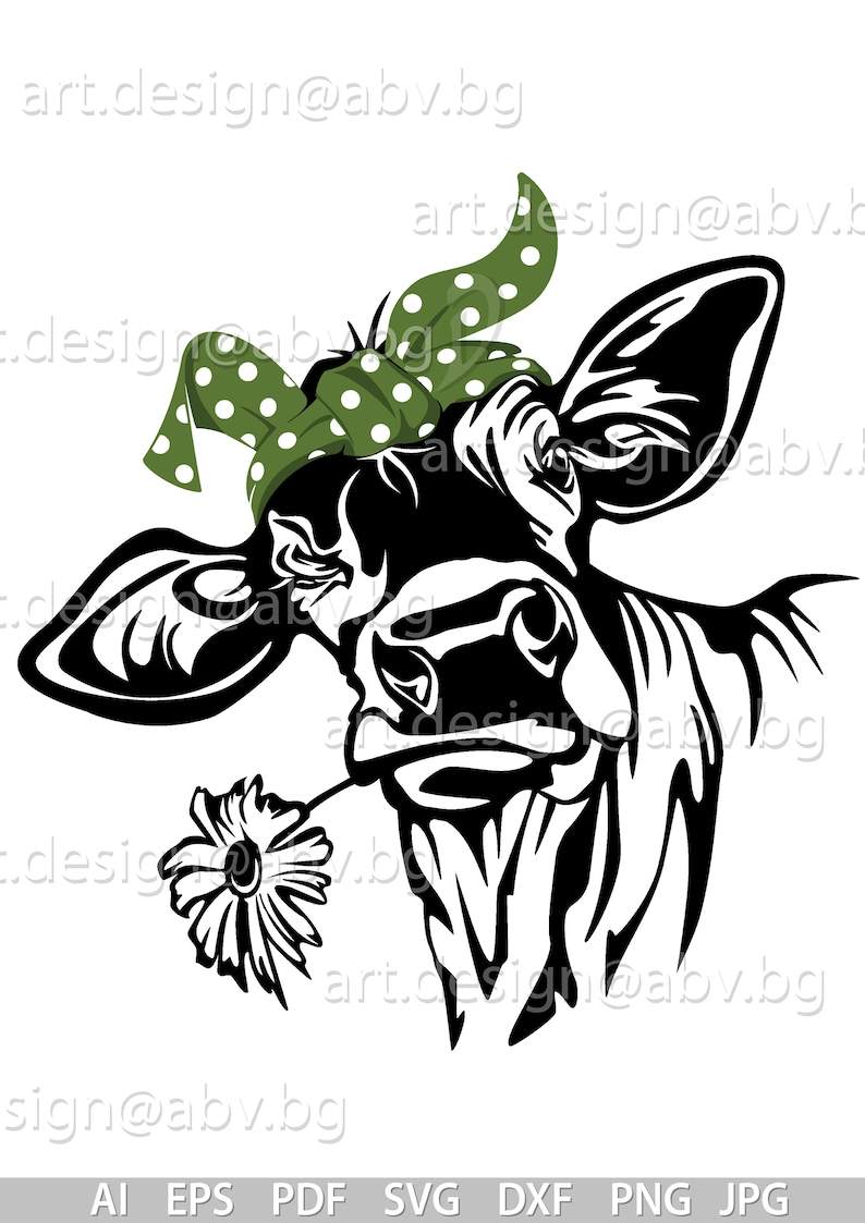 Cow SVG Vector Cow With Bandana And Flower
