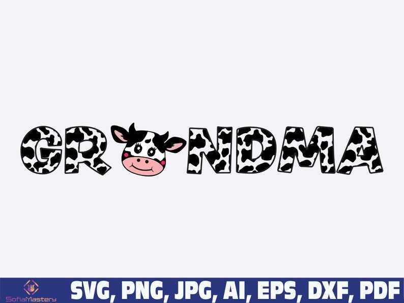 Cow Grandma Svg, Cow Dad Grandmother Svg Png, Cow Face Grandma Svg