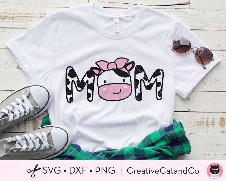Cow Mom Svg, Cow Mom Png Cow Mom Face With Bow, Kid Farm Cow Birthday