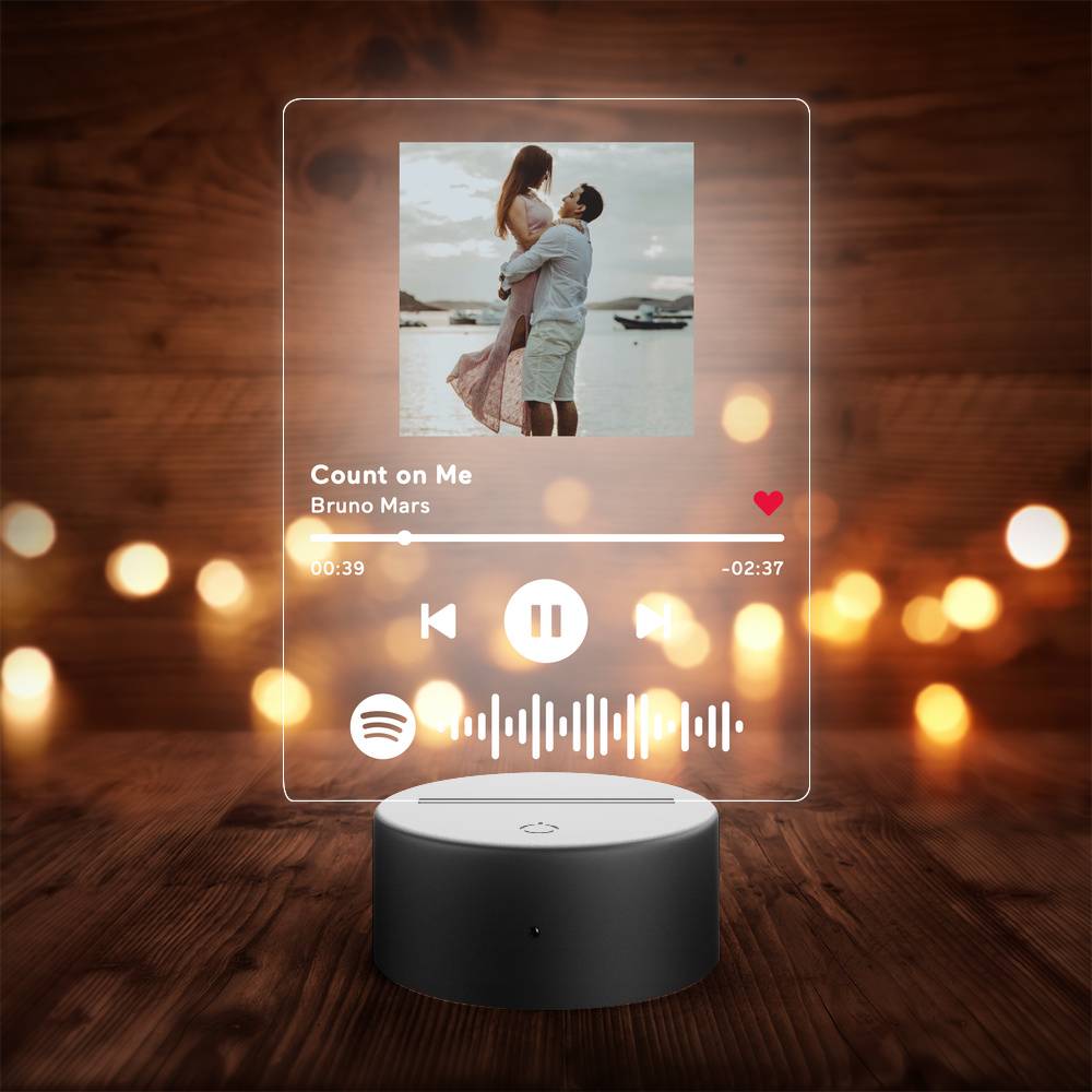 Count On Me By Bruno Mars Custom Spotify Code Music Night Light Personalised Song Ablum With Scannable Custom Spotify Glass Plaque Turn Unforgettable Memories Into The Best Gifts