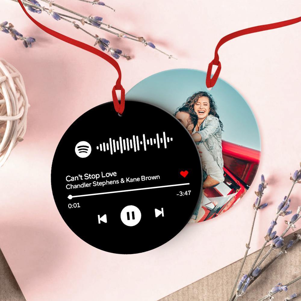 Scannable Spotify Code Ornaments Photo Hanging Ornament Engraved Custom Music Song Ornament Black - myspotifyplaque