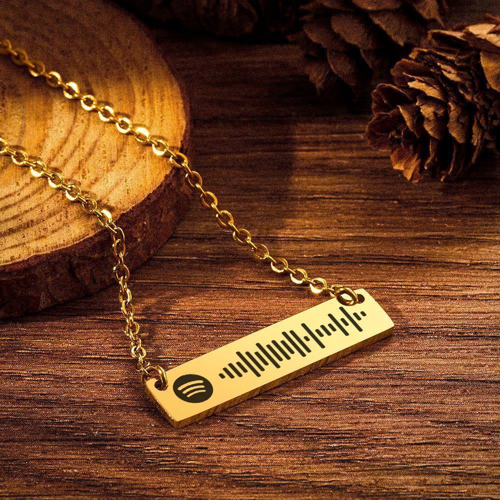 Personalized Bar Necklace Spotify Code Necklace Custom Music Spotify Scan Code Stainless Steel Necklace Gift 14K Gold - myspotifyplaque