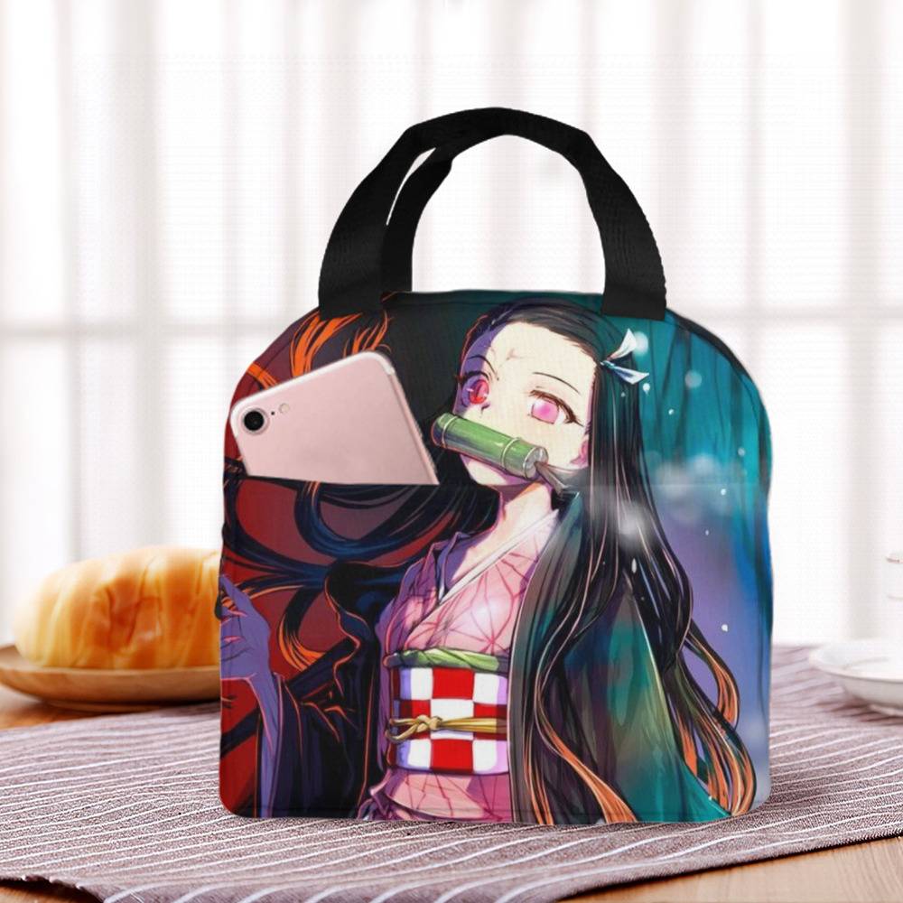 Cute Nezuko Insulated Lunch Bags Leakproof Demon Slayer Reusable