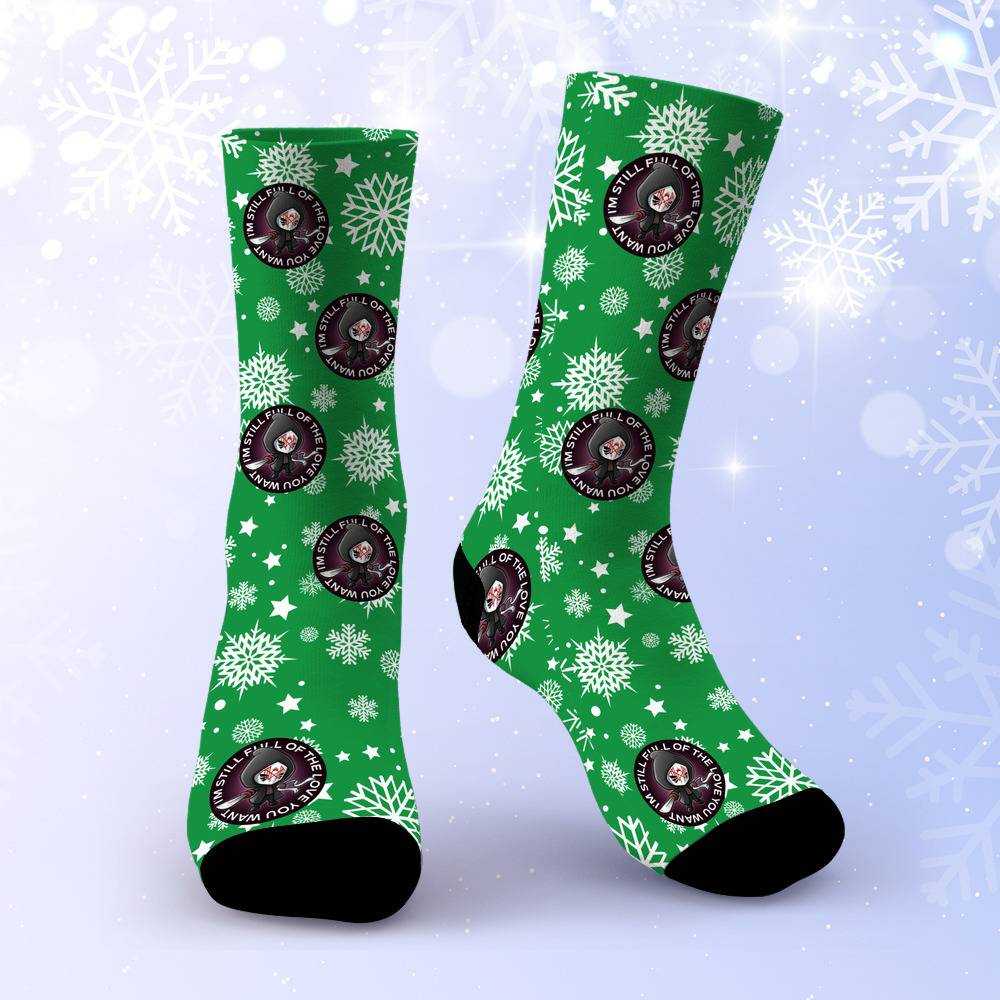 Sleep Token Socks Custom Photo Socks Green Christmas Socks Snowflake