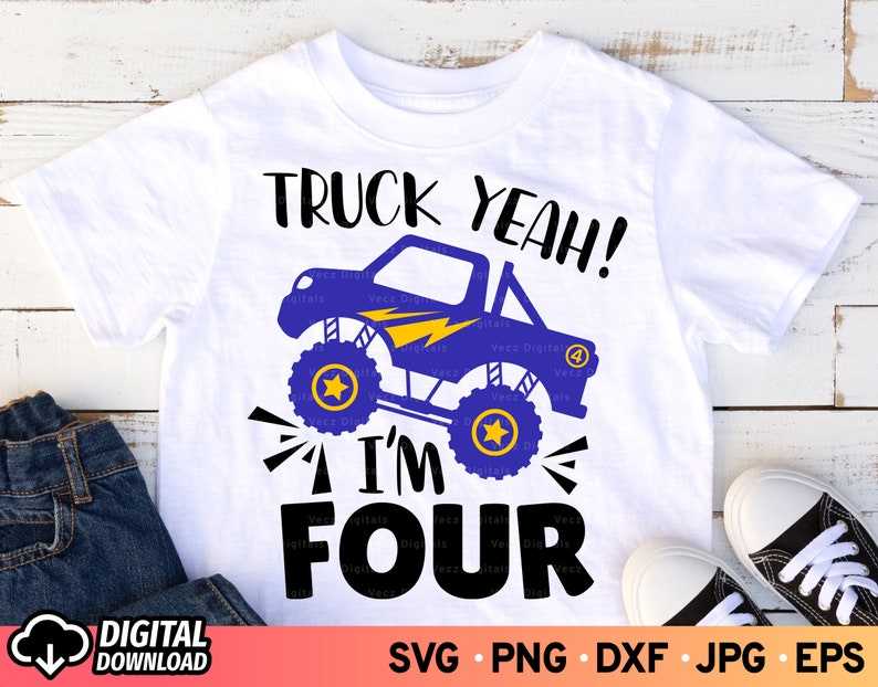 Monster Truck Birthday Svg, Truck Yeah I'm 4 Birthday SVG#2