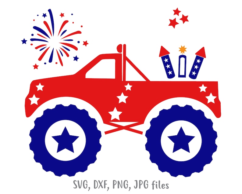 Monster Truck Svg, Fireworks Svg 4th Of July Boy Svg