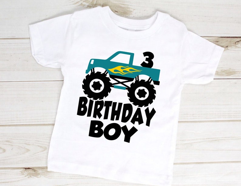 Monster Truck Birthday Svg, 3rd Birthday Monster Truck With Flames Shirt Design For Boys SVG
