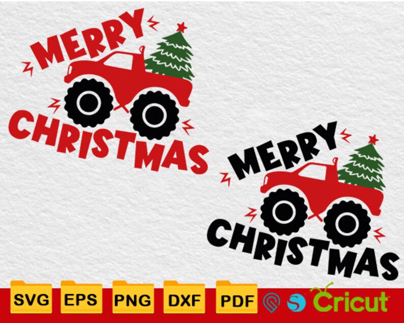 Monster Truck Svg, Merry Christmas Monster Truck Svg Christmas Tree Svg