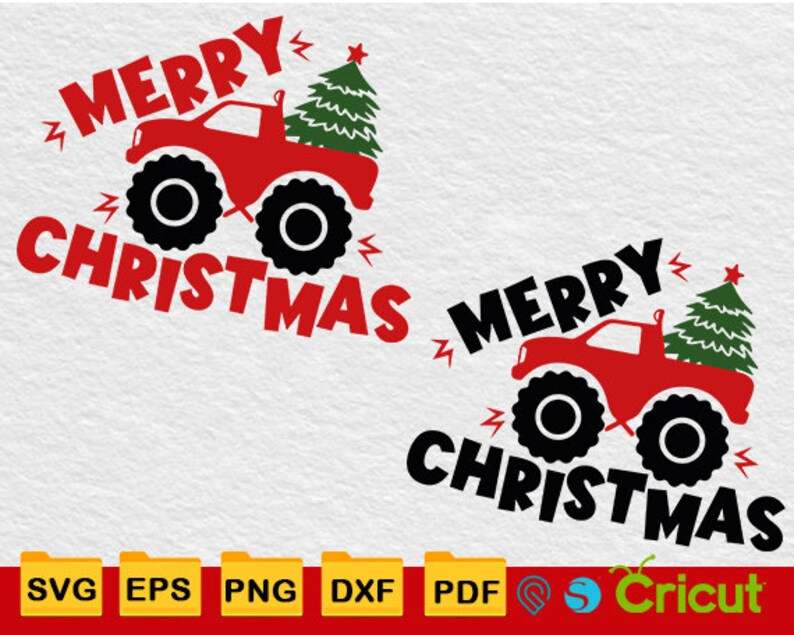 Monster Truck Svg, Merry Christmas Monster Truck Svg Christmas Tree Svg#1