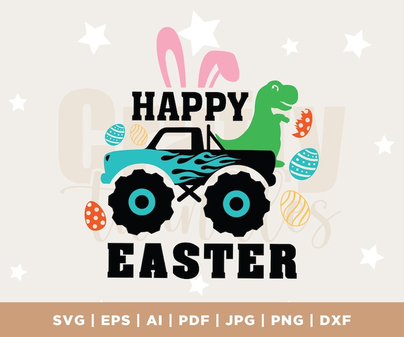Monster Truck Svg, Easter Dinosaur Svg T-Rex Svg