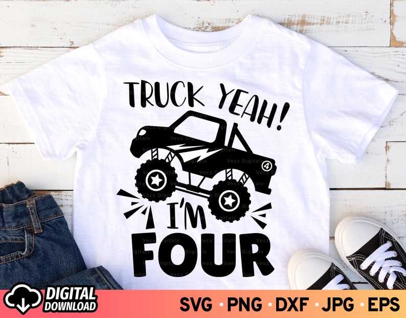 Monster Truck Birthday Svg, Truck Yeah I'm 4 Birthday SVG#1