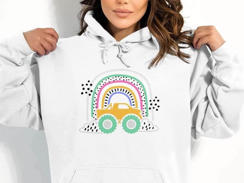 Simple Monster Truck Svg, Cute Rainbow Monster Truck Svg Doodle Rainbow Svg#4