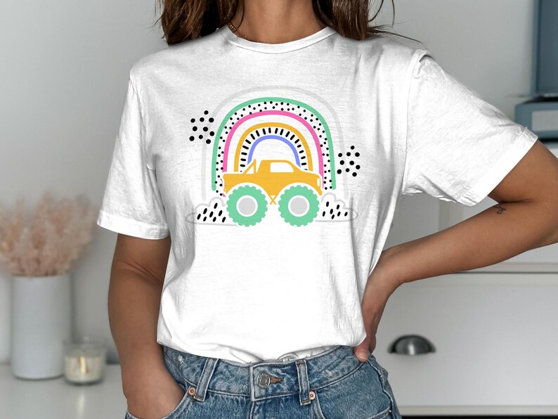 Simple Monster Truck Svg, Cute Rainbow Monster Truck Svg Doodle Rainbow Svg