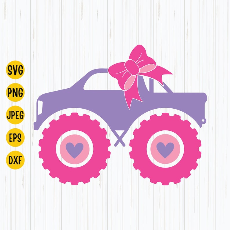 Monster Truck Svg, Girl Monster Truck With Bow Svg Funny Birthday Party Svg