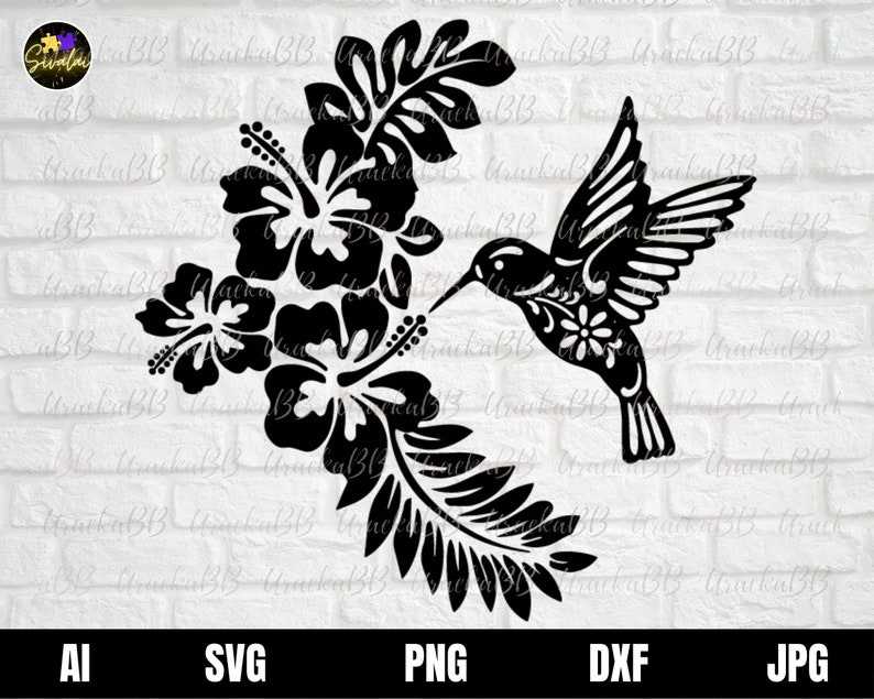 Hummingbird Flower Svg, Hummingbird Svg - Bird Svg - Hummingbird Flowers Svg - Hibiscus Svg for Cricut#1