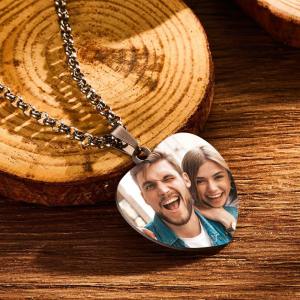 Personalized Music Spotify Scan Code Heart Photo Necklace Stainless Steel Pendant - myspotifyplaque