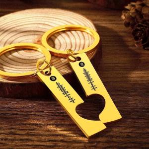 2 Personalized Spotify Code 14K Gold Keychain | Heart Cut Out | Friend Keychain | Couple Keychain - myspotifyplaque