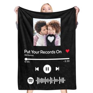 Scannable Spotify Music Code Blanket Personalized Photo blanket Blanket Black - myspotifyplaque