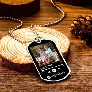 Father's Day Gift - Personalized Music Spotify Code Stainless Steel Photo Necklace - myspotifyplaque