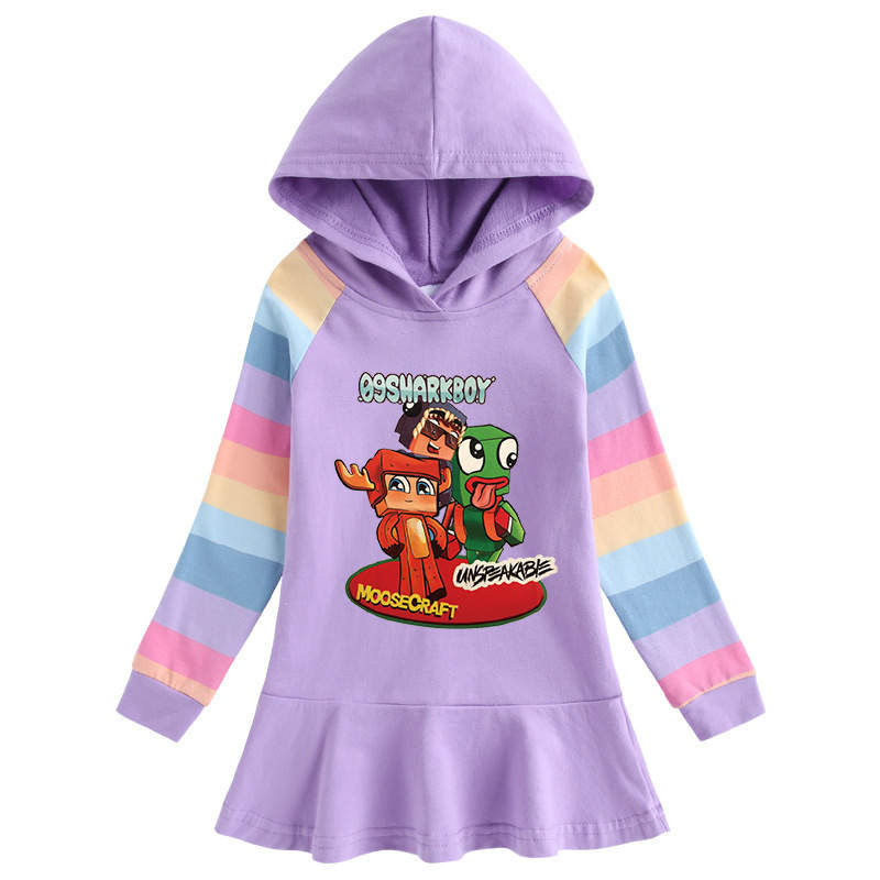 Unspeakable Cotton Girl Hoodie Dress, Cartoon Rainbow Children's Long Sleeve, Hoodie Dress#1