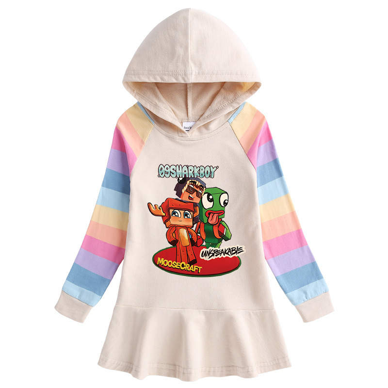 Unspeakable Cotton Girl Hoodie Dress, Cartoon Rainbow Children's Long Sleeve, Hoodie Dress#4