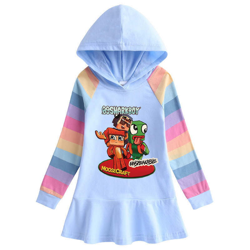 Unspeakable Cotton Girl Hoodie Dress, Cartoon Rainbow Children's Long Sleeve, Hoodie Dress#3