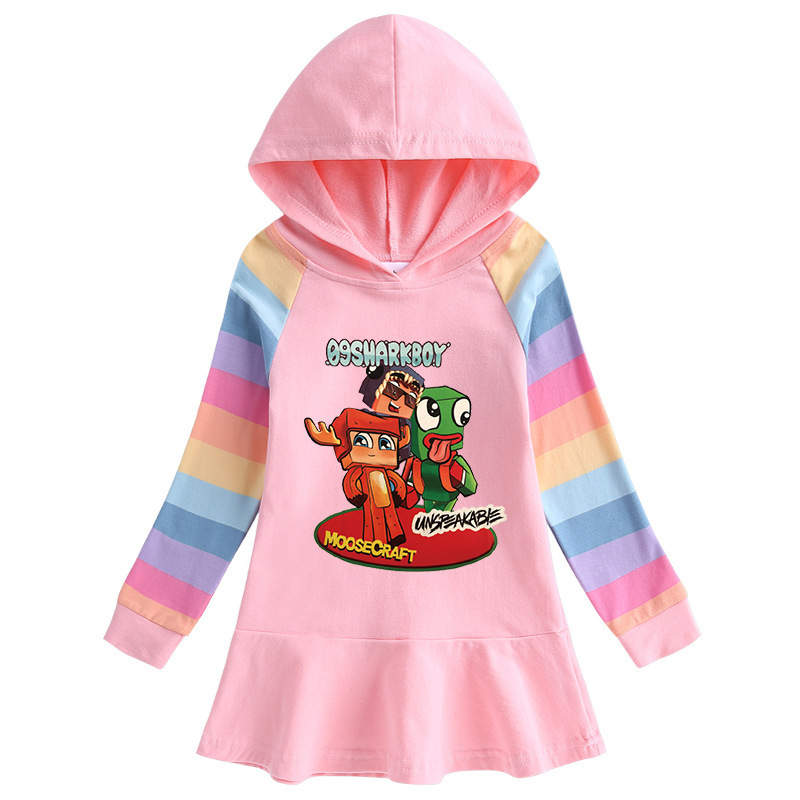 Unspeakable Cotton Girl Hoodie Dress, Cartoon Rainbow Children's Long Sleeve, Hoodie Dress#2