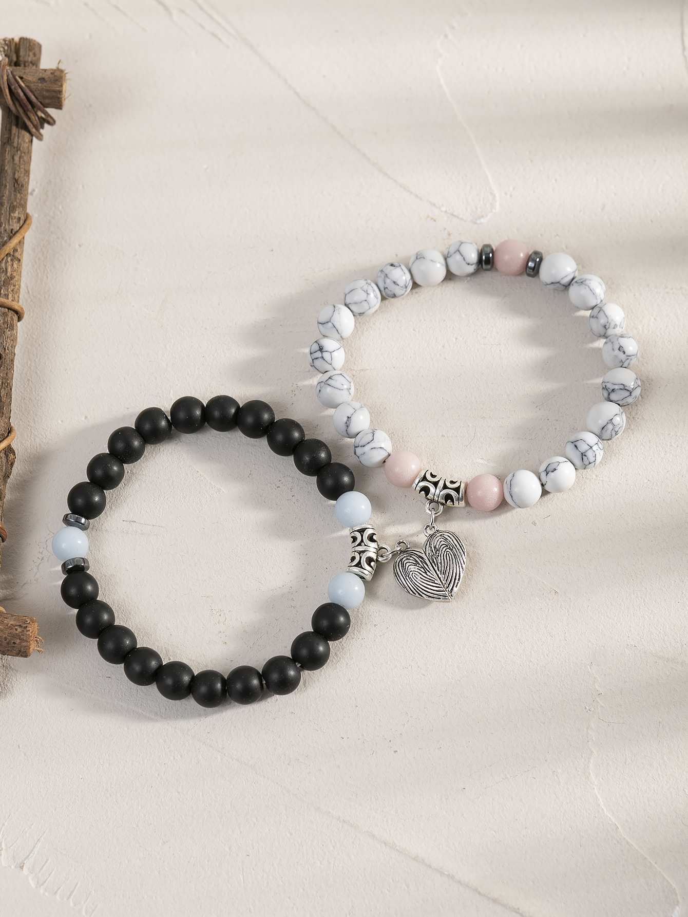 Heart Magnetic Bracelets for Couples Marble & Black | CreateConfidence