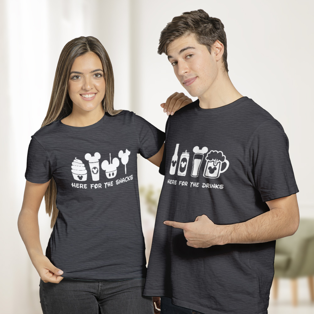 Funny Disney Couple Shirts, Here for the Snacks and Here for the Drinks