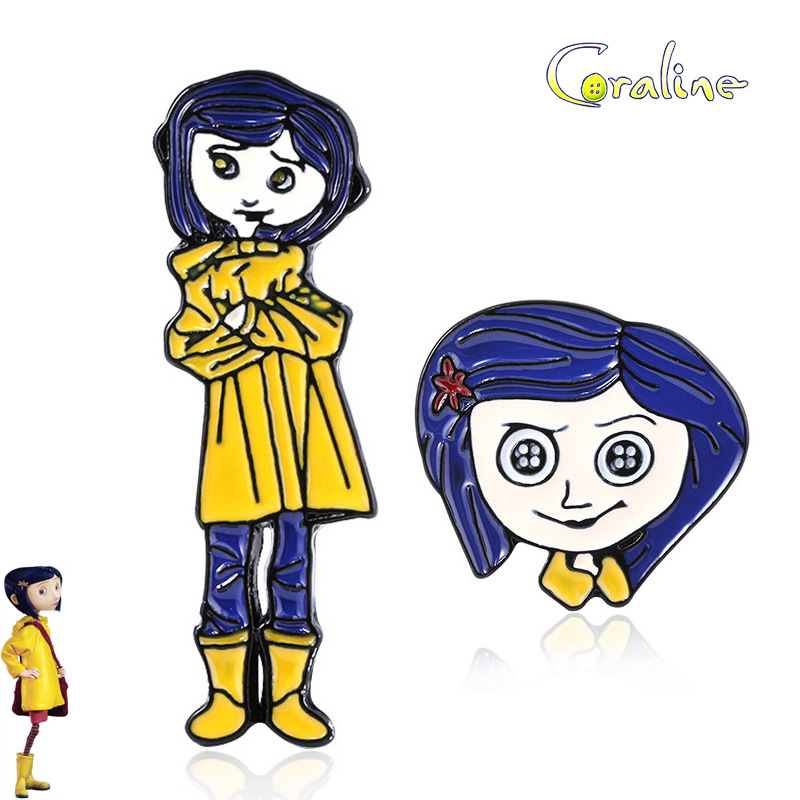 Cute coraline in anime style with her ca...