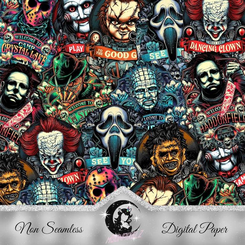 Horror Svg, Horror Mashup Non Seamless Digital Paper 