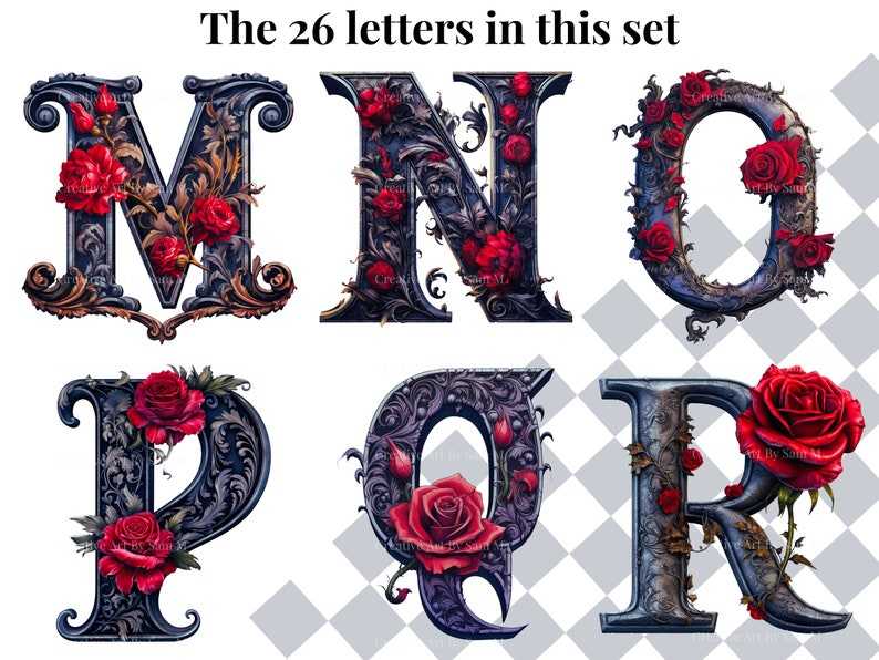 Horror Svg Font, Gothic Rose PNG Antique Letters for Commercial Use Font Bundles#4