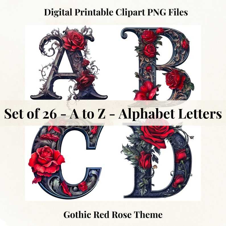 Horror Svg Font, Gothic Rose PNG Antique Letters for Commercial Use Font Bundles#1