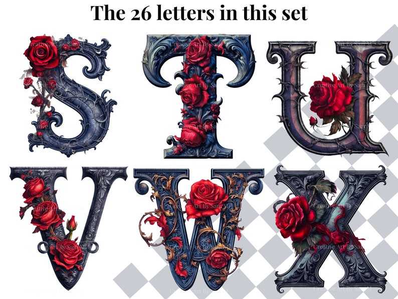 Horror Svg Font, Gothic Rose PNG Antique Letters for Commercial Use Font Bundles#5