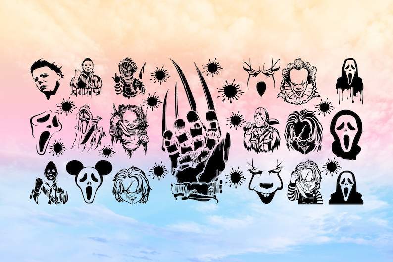 Horror Svg, 16oz Libbey Can Glass Horror Movies SVG PNG Silhouette